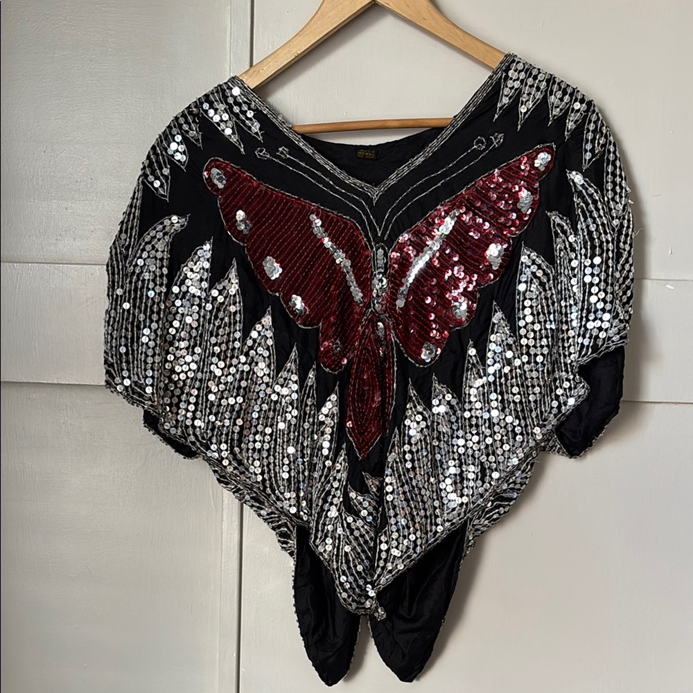 Sequin Butterfly Black Top